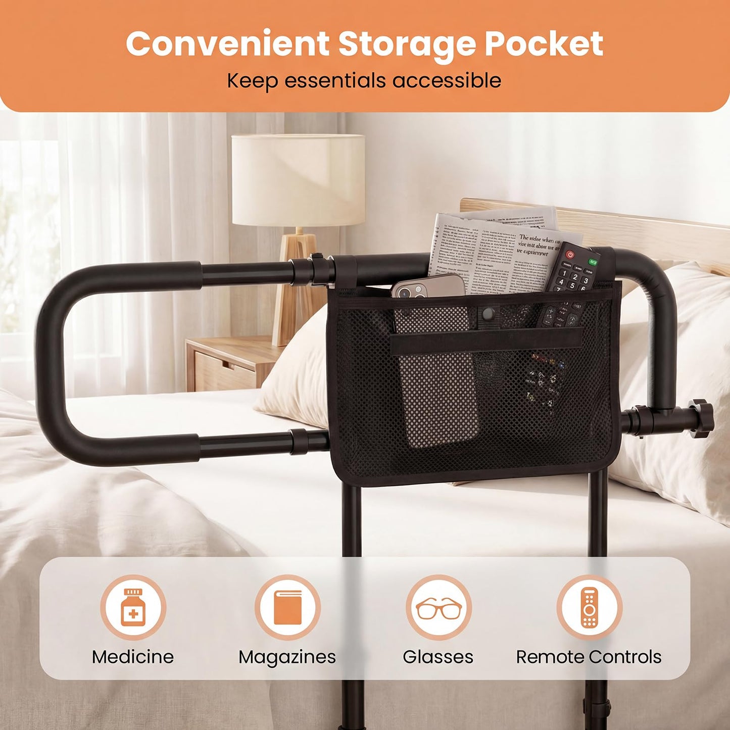 Foldable Bed Rail for Seniors with Adjustable Width and Height