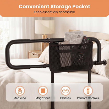 Foldable Bed Rail for Seniors with Adjustable Width and Height