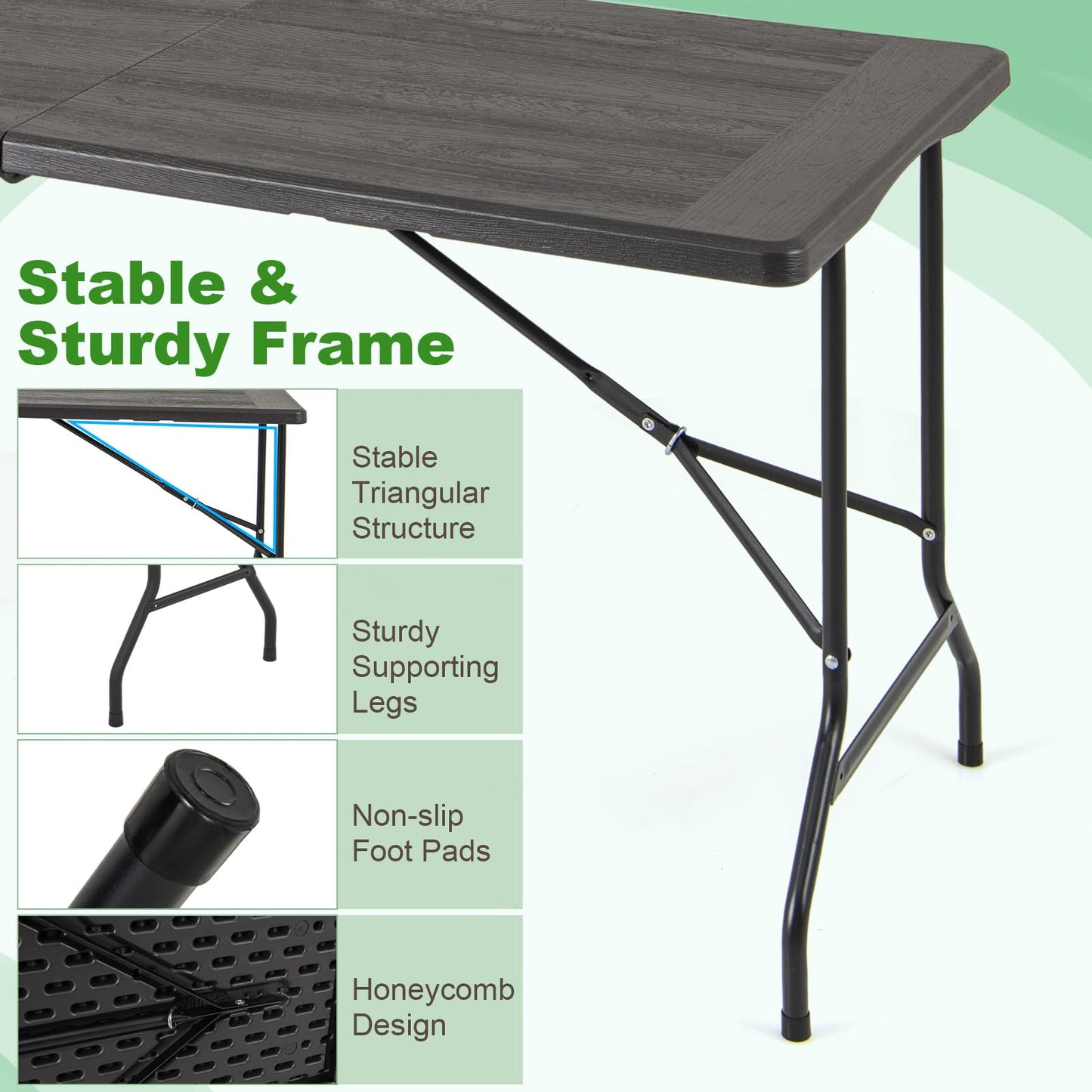 152 x 70 x 74 cm Folding Camping Table with Carrying Handle and HDPE Tabletop