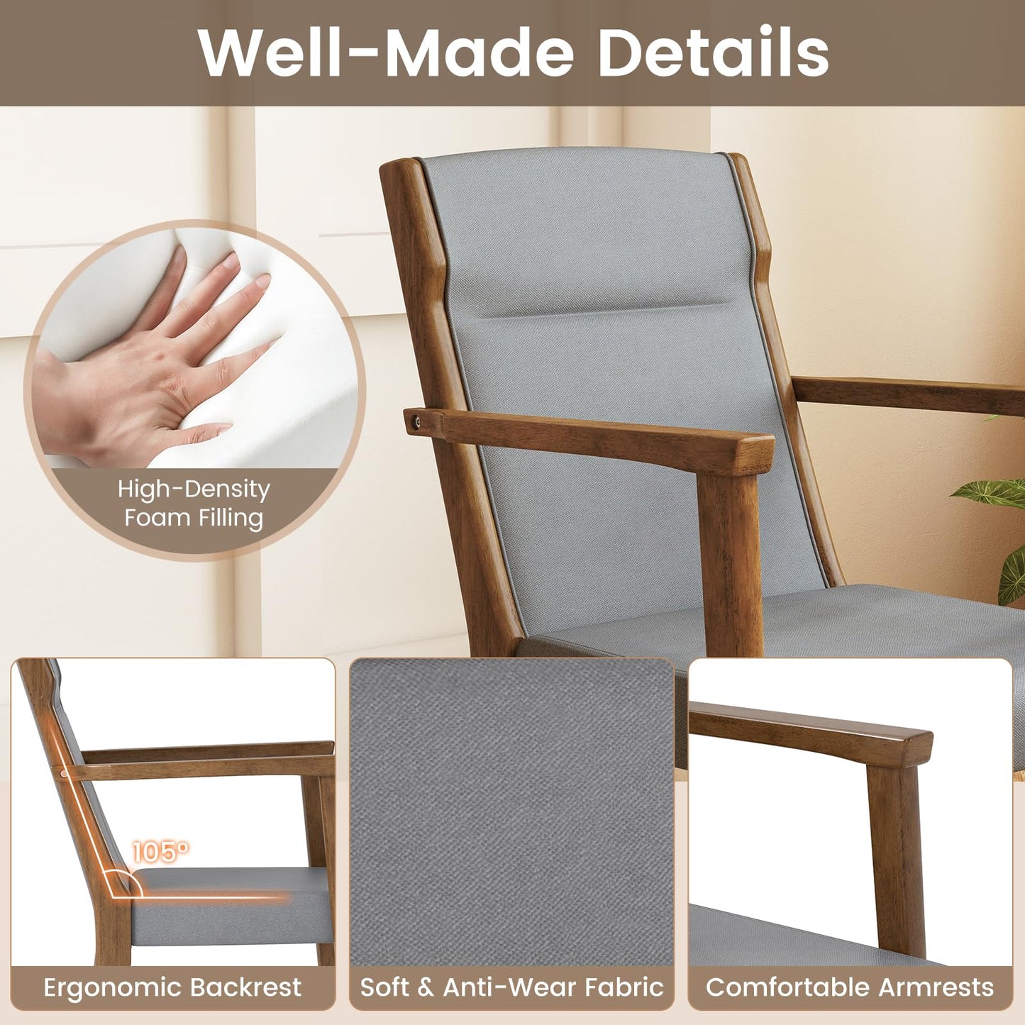 Mid-Century Modern Dining Chairs Set of 2 Upholstered Accent Chairs