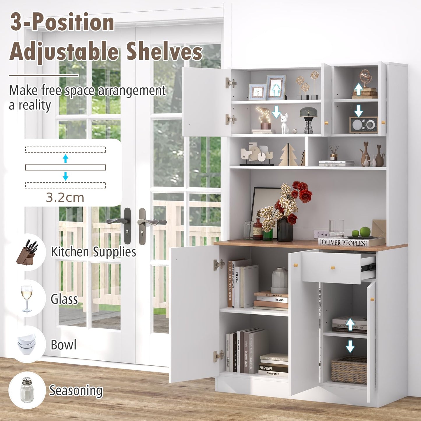 6 Door Buffet Pantry Storage Cabinet with Outlets