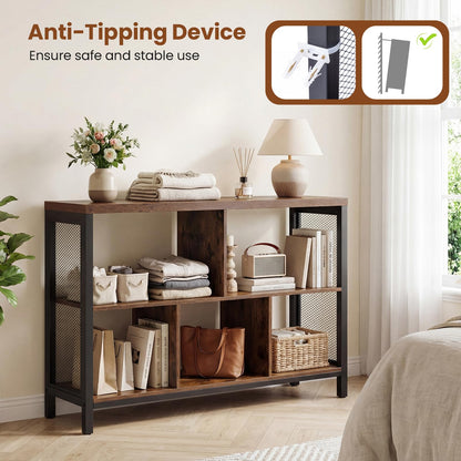 Storage Bookcase, Wooden Freestanding Bookshelf Side Cabinet with Metal Legs