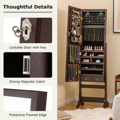 Freestanding Jewelry Armoire Cabinet with Inner LED Lights and 4 Adjustable Tilt Angles