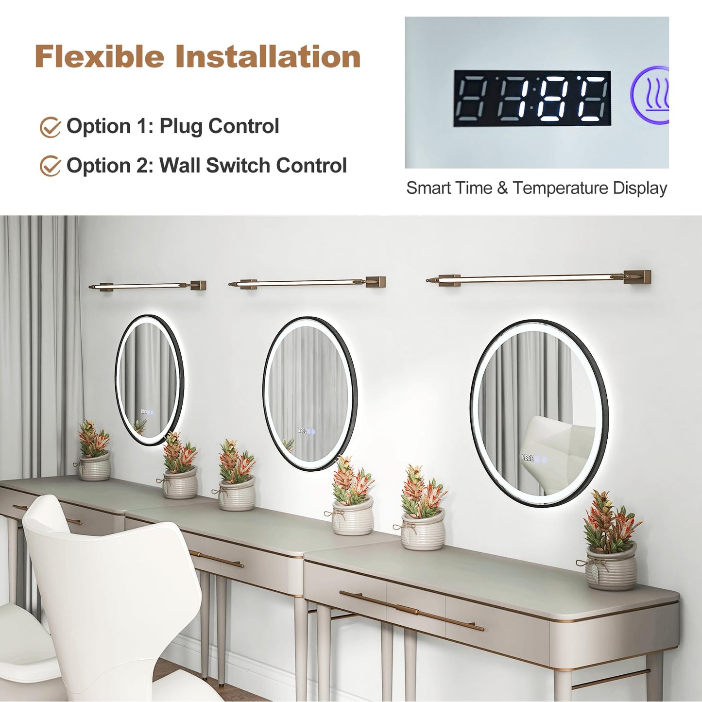 Lighted Bathroom Mirror with 3 Color LED Light Memory Function
