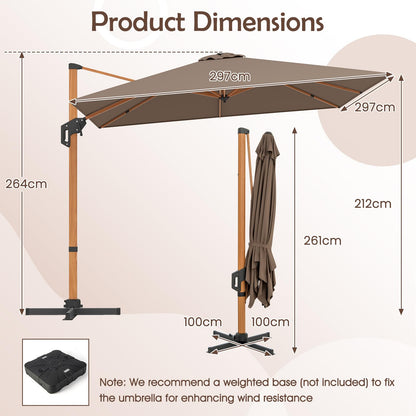 297 cm Outdoor Patio Cantilever Umbrella with 360° Rotation