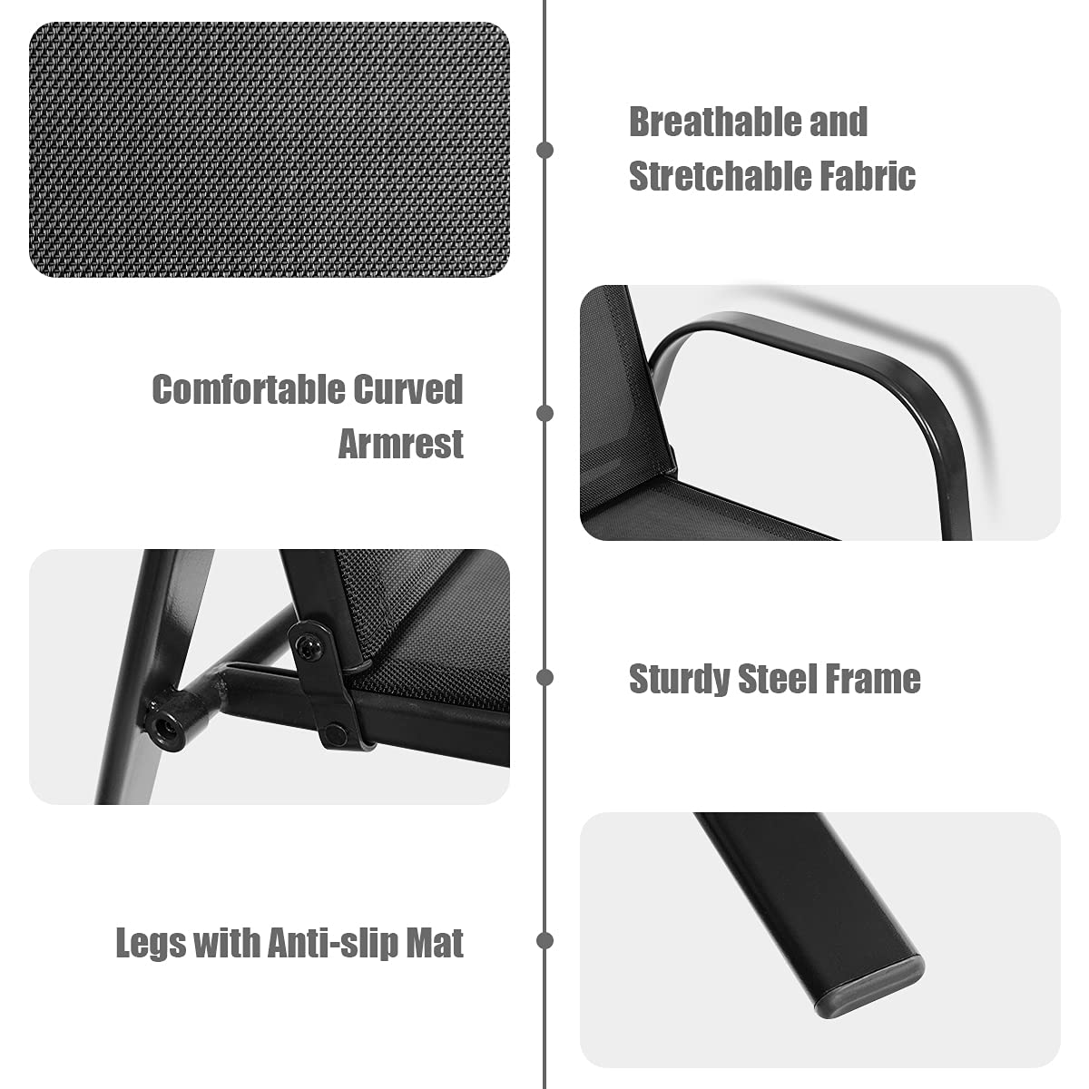 2 Piece Patio Outdoor Camping Chairs Set with Breathable Fabric