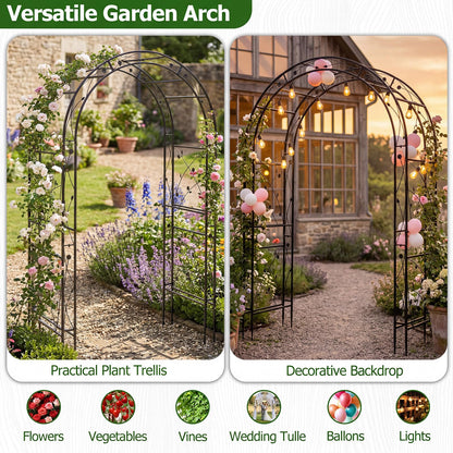 Metal Garden Arch, Large Archway Trellis Pergola Arbour for Rose Vines Climbing Plant, Patio Arbor Decoration Stand