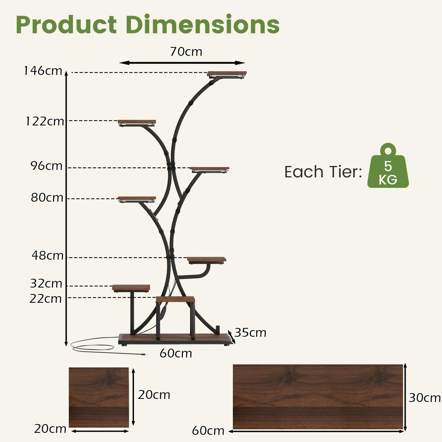 146/155CM Tall 8-Tier Corner Metal Plant Shelf for Multiple Plants