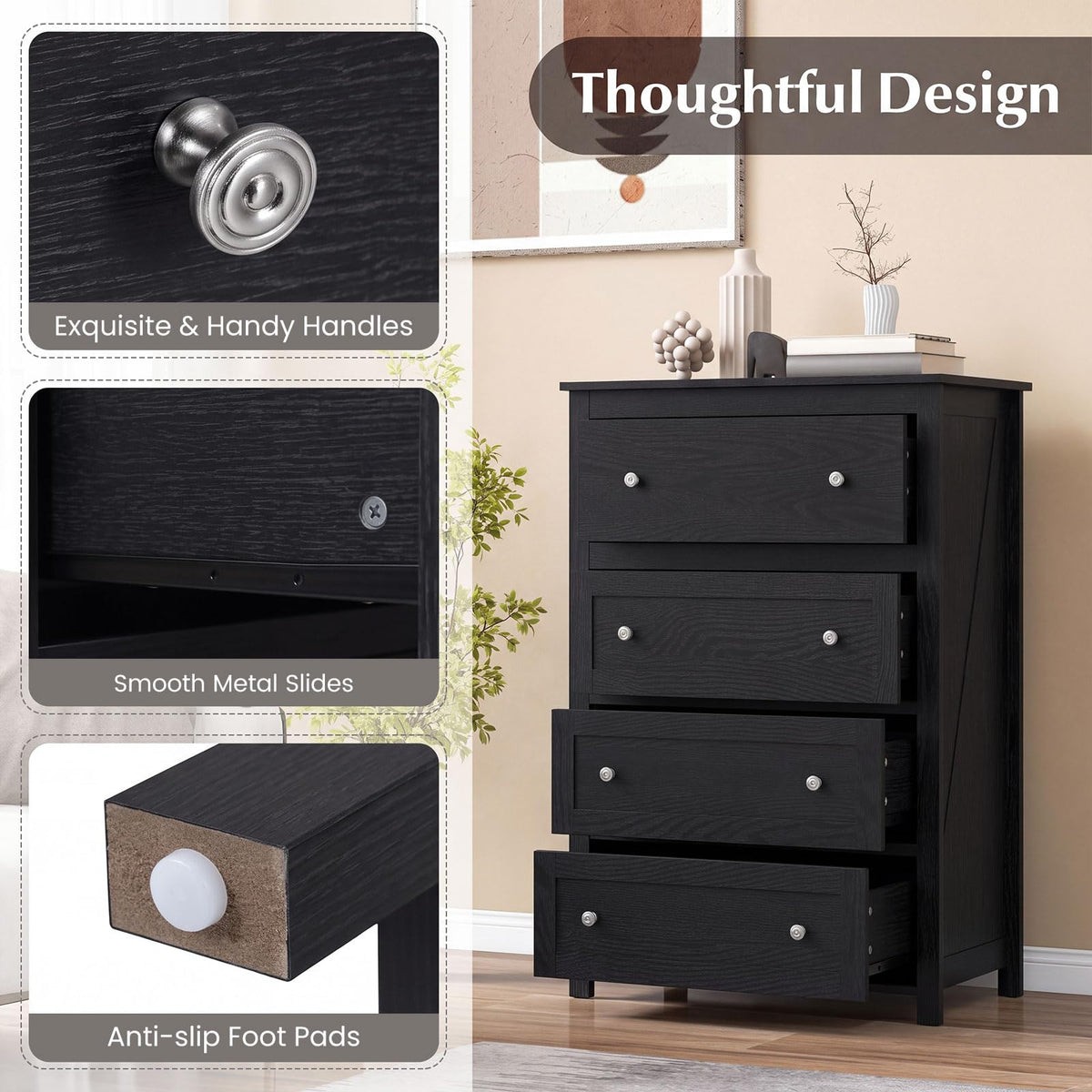 110cm Tall Storage Cabinet Chest of Drawers Clothes Organizer with 4 Drawers