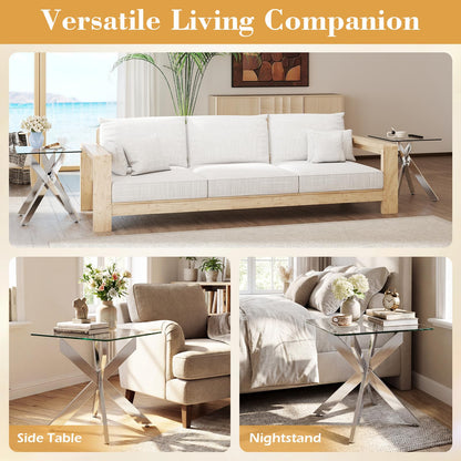 Tempered Glass Side Table, Square Sofa End Table Nightstand