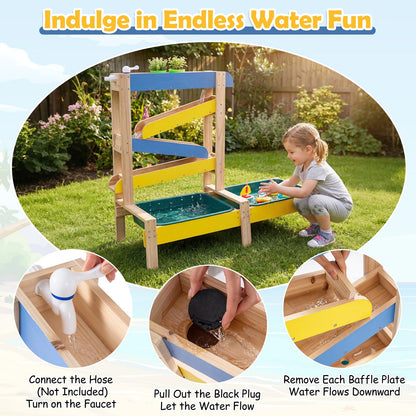 Fir Wood Montessori Sensory Play Activity Table with 2 Water Basin and Submarine Toys for Boys and Girls 3+