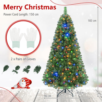 Pre-Lit Artificial Christmas Tree, Hinged Xmas Tree with 350 Warm White & Colorful LED Lights
