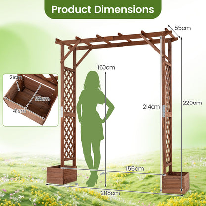 220cm Wooden Garden Arch with Planter Boxes & Hanging Roof