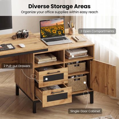 180cm Large Computer Desk, Wooden Executive Desk Writing Workstation