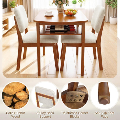 3-Piece Dining Table Set with Solid Wood Frame & Seat