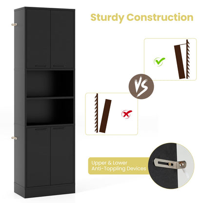 190cm Tall Freestanding Cupboard with Doors and Shelves
