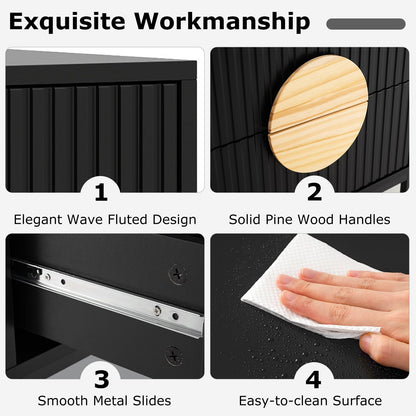 Fluted Nightstand Modern Mid Century Side Table