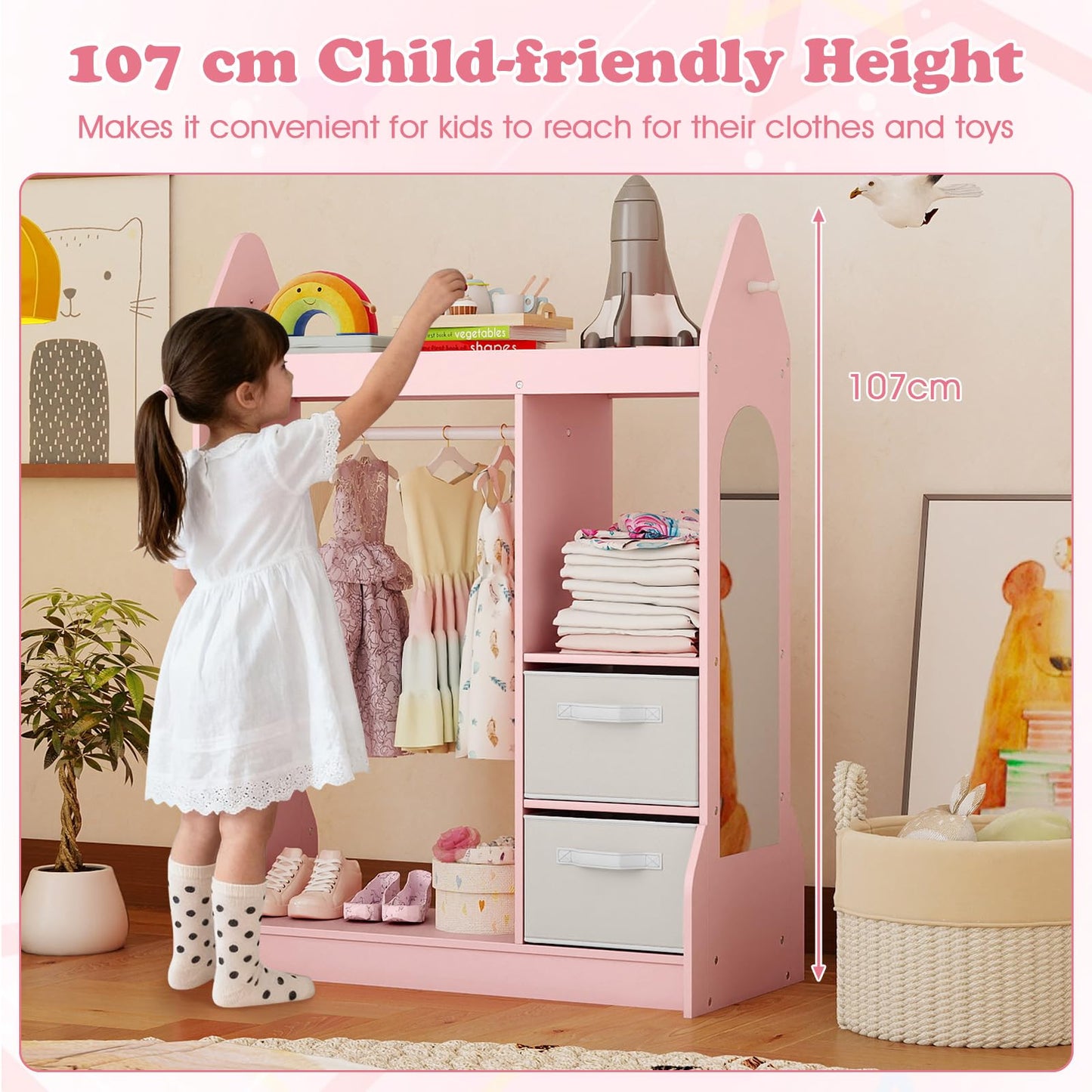 Kids Dress up Storage, Children Wardrobe with Mirror