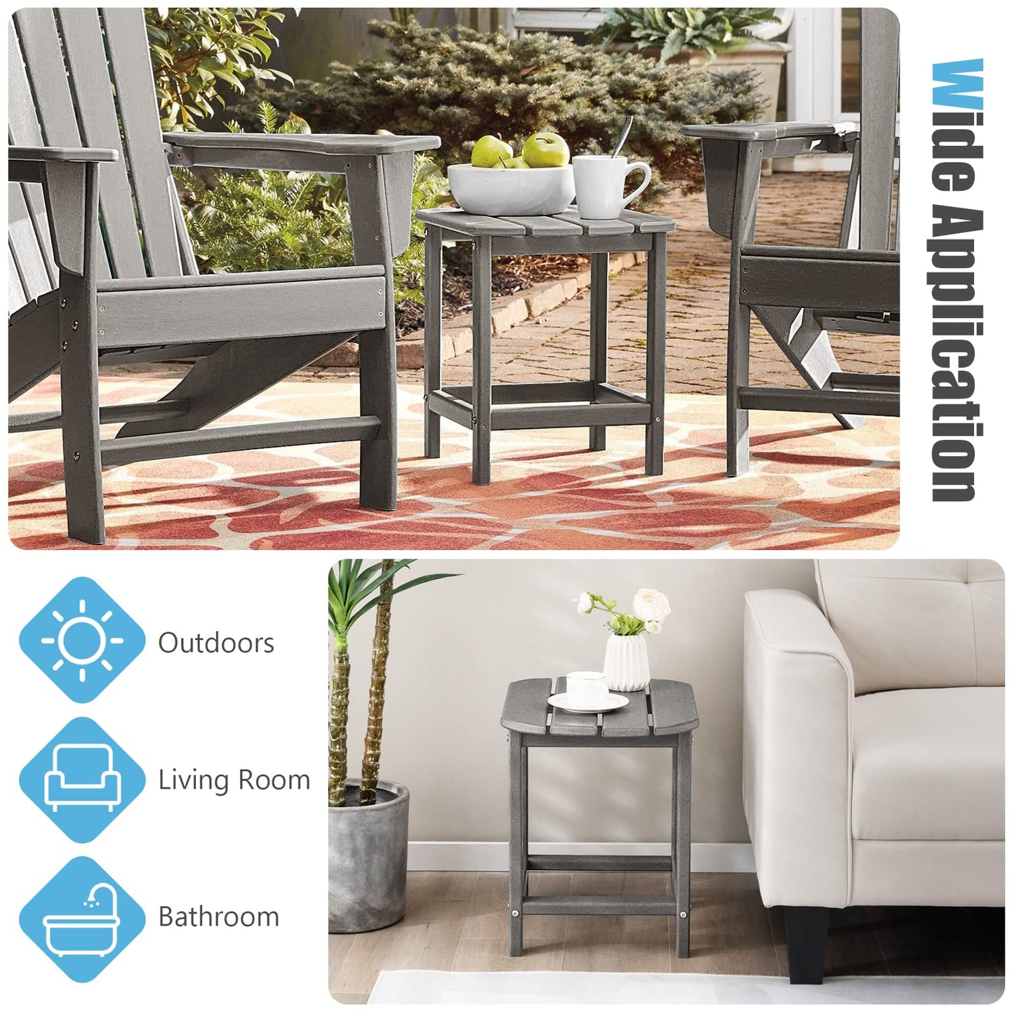 Weather-Proof HDPE Sofa End Table with Slatted Top and Curved Edge