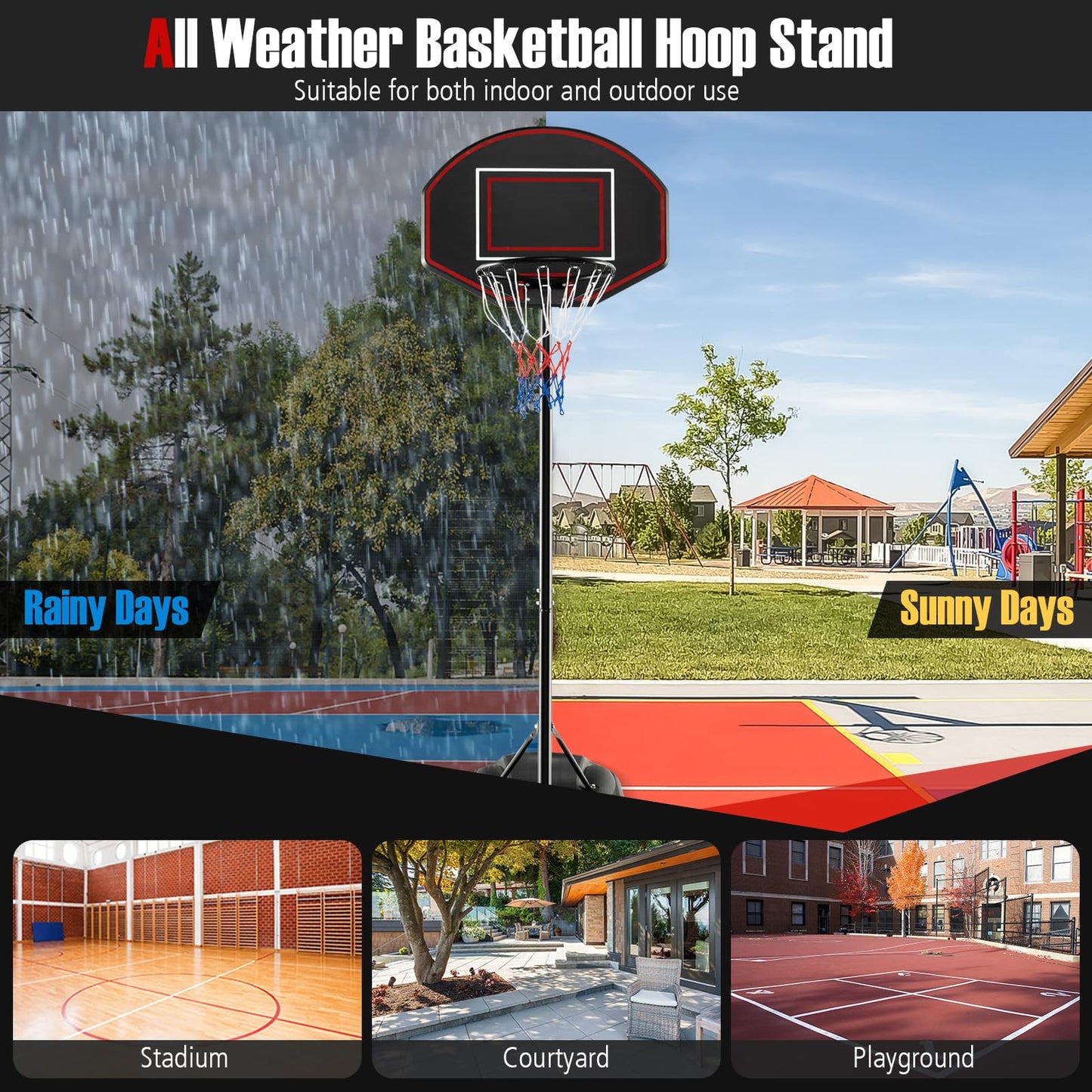 1.67 m-2.28 m Portable Basketball Hoop System with Anti-Rust Stand