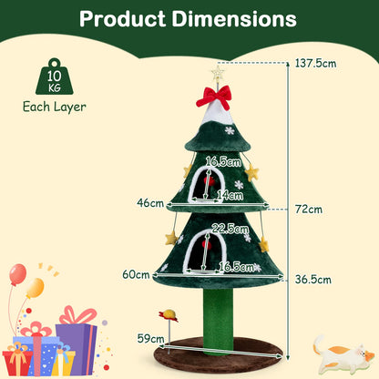 Cat Tree, Christmas Cats Climbing Tower with Condos