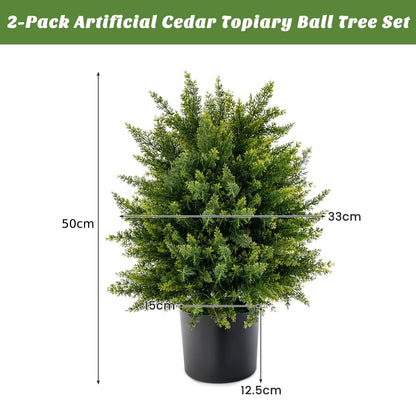 Set of 2 Artificial Cedar Topiary Ball Trees with Cement Pot