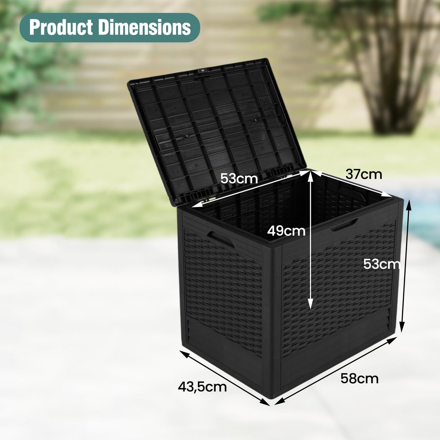 96 L Outdoor Storage Box with Rattan Patterns and Lockable Lid