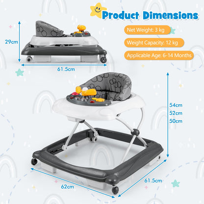 5 in 1 Baby Walker Foldable Push Along Walkers with Adjustable Height