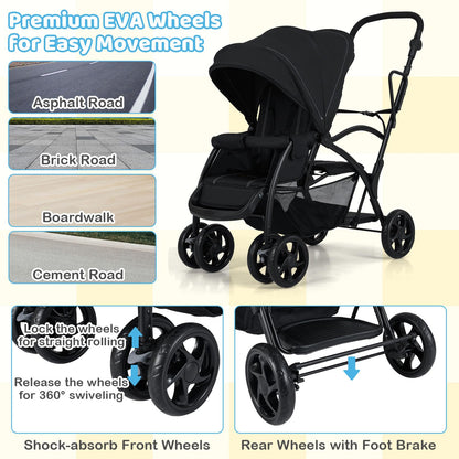 Sit and Stand Stroller, Double Baby Pushchair with Adjustable Canopy