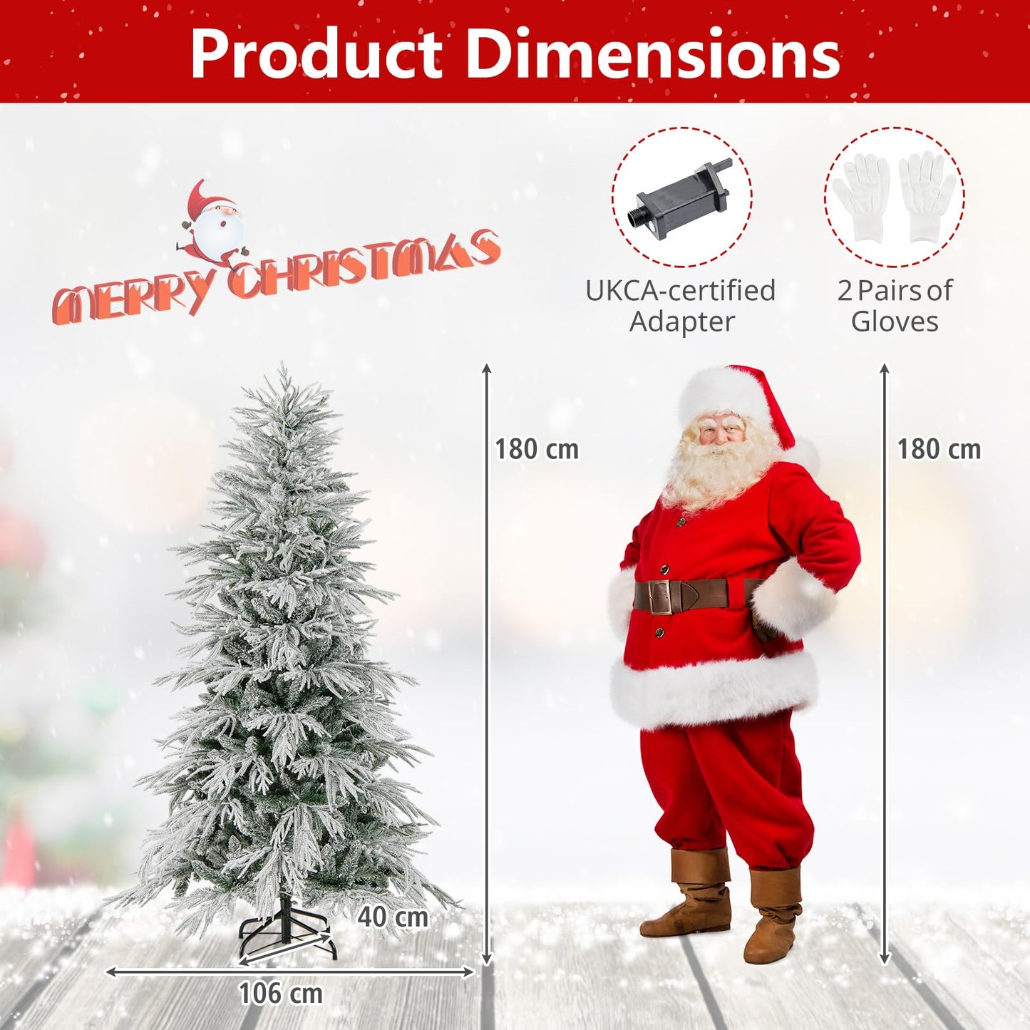 6 FT Artificial Christmas Tree Flocked Xmas Tree with 250 Warm White LED Lights and Folding Metal Stand
