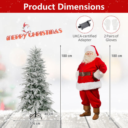 6 FT Artificial Christmas Tree Flocked Xmas Tree with 250 Warm White LED Lights and Folding Metal Stand