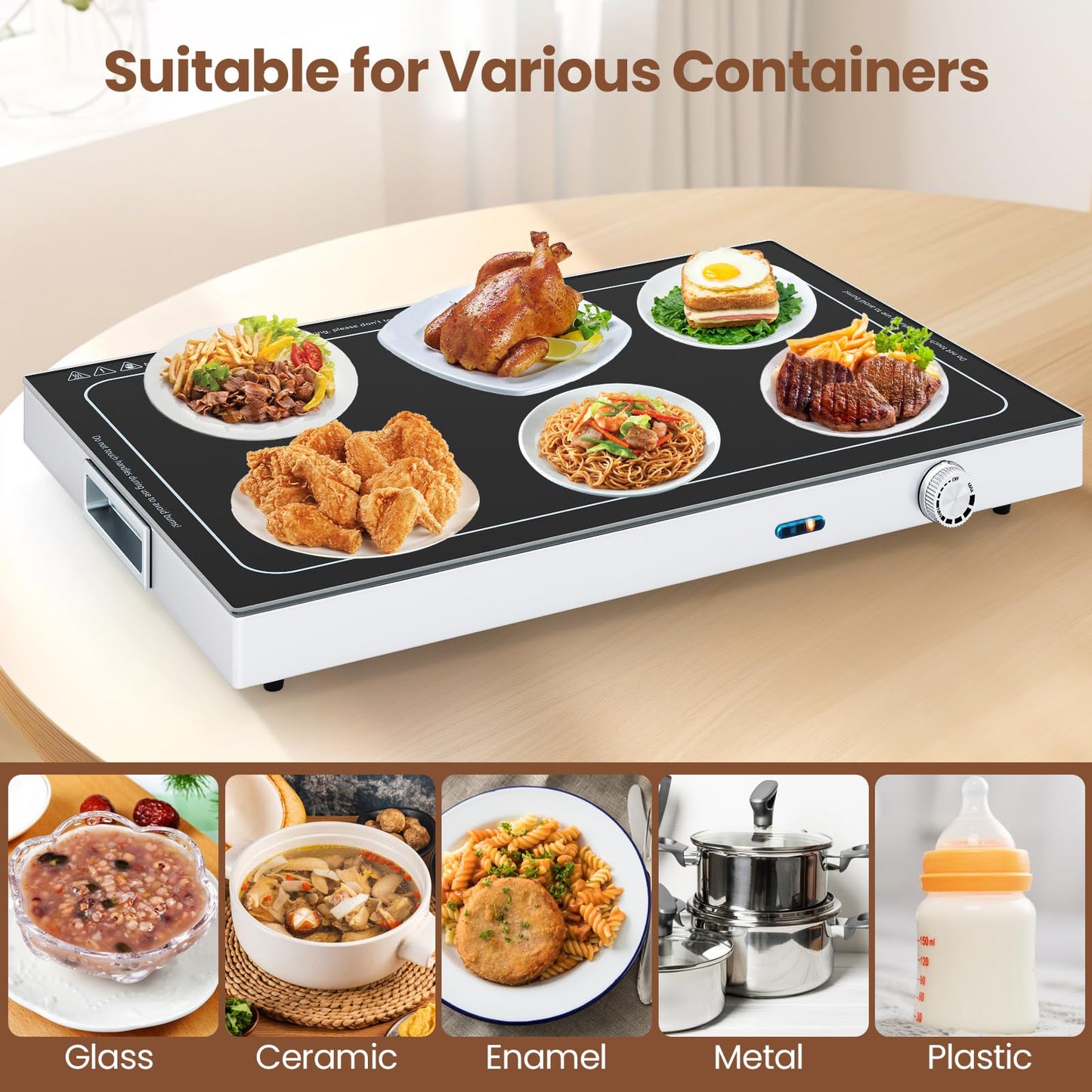 Electric WarmingTray with Adjustable Temperature