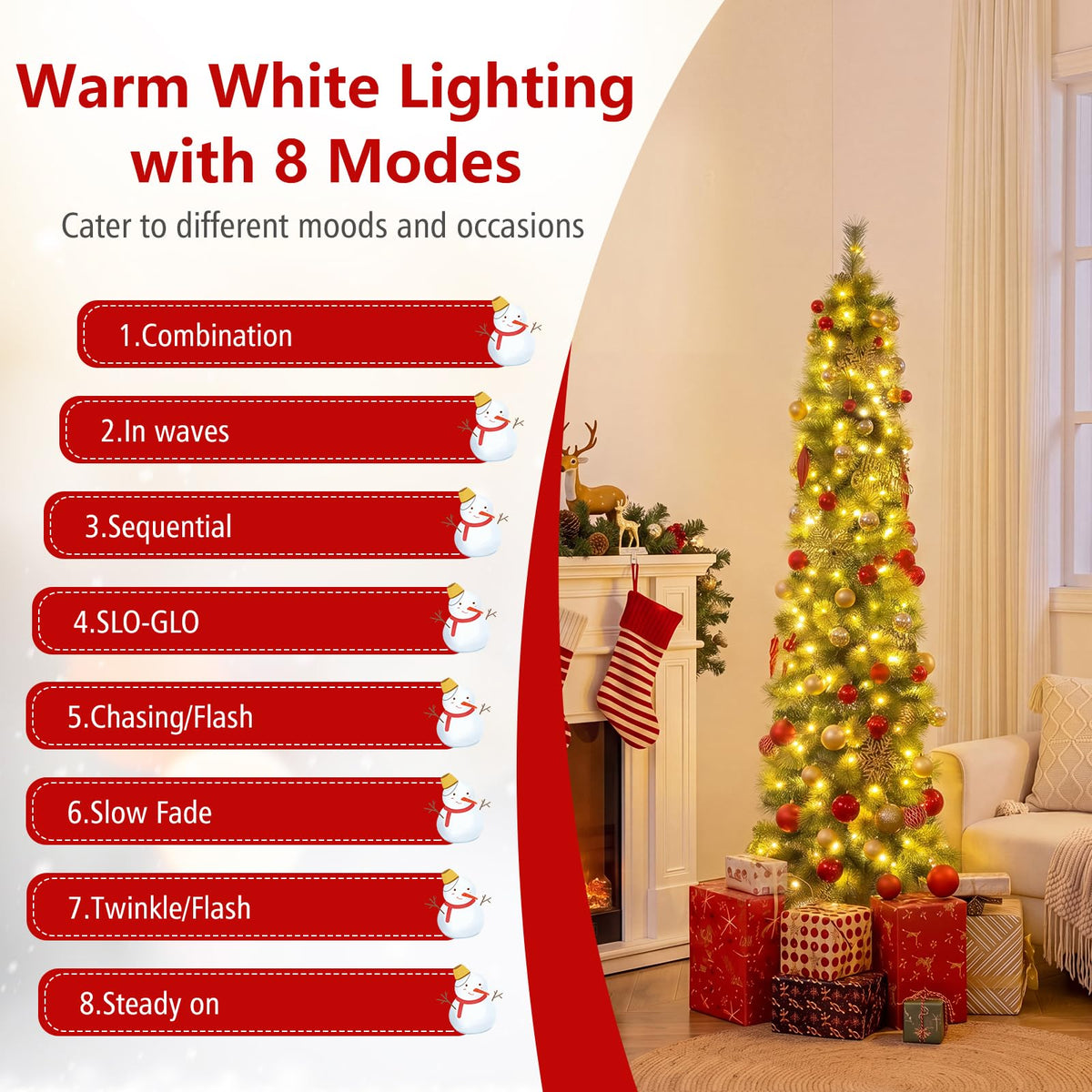 6/7 FT Pre-Lit Pencil Artificial Christmas Tree, Slim Xmas Tree with Branch Tips and LED Lights
