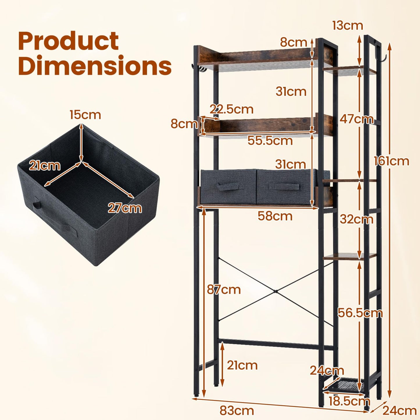 Over Toilet Storage Unit, Reversible Bathroom Shelf Space Saver