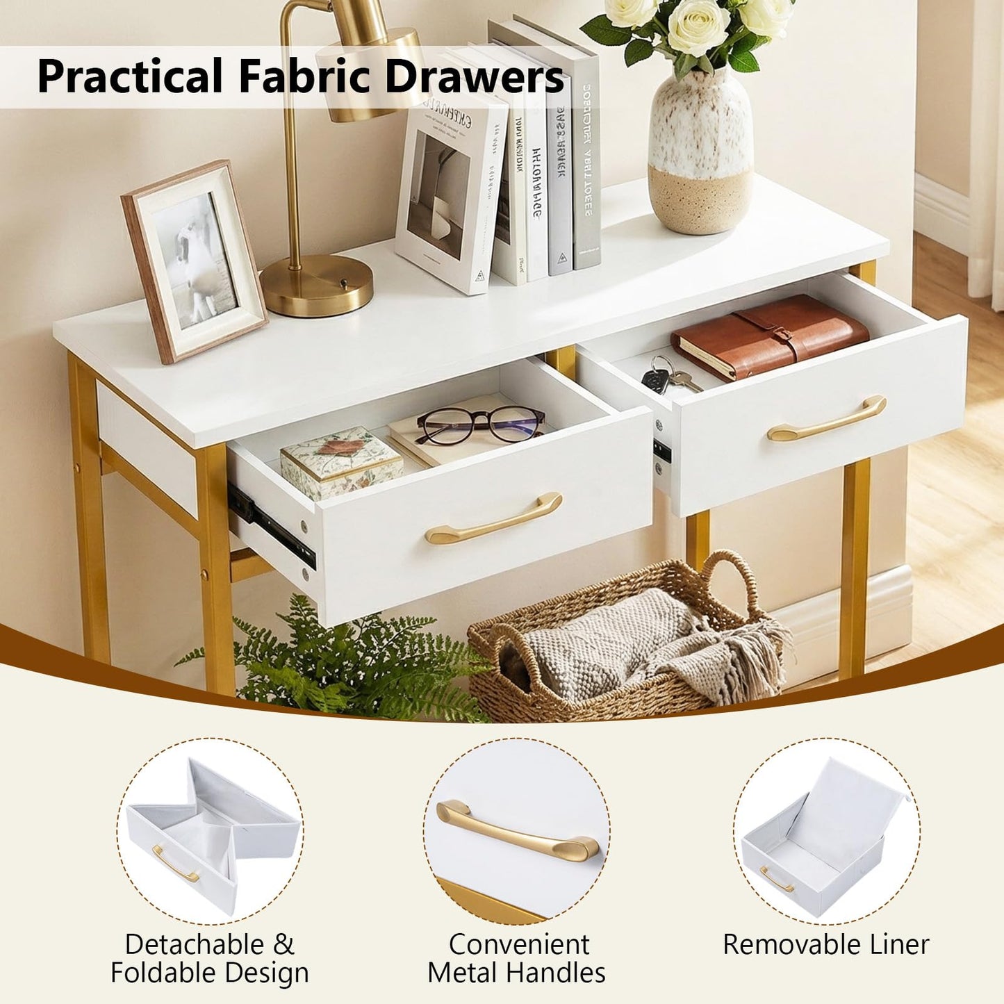 Narrow Console Table, 75cm Slim Entryway Table with 2 Storage Drawers and Open Shelf