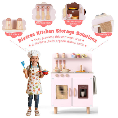 Play Kitchen for Kids with Realistic Ice Maker and Stove Cooking Toy Kitchen