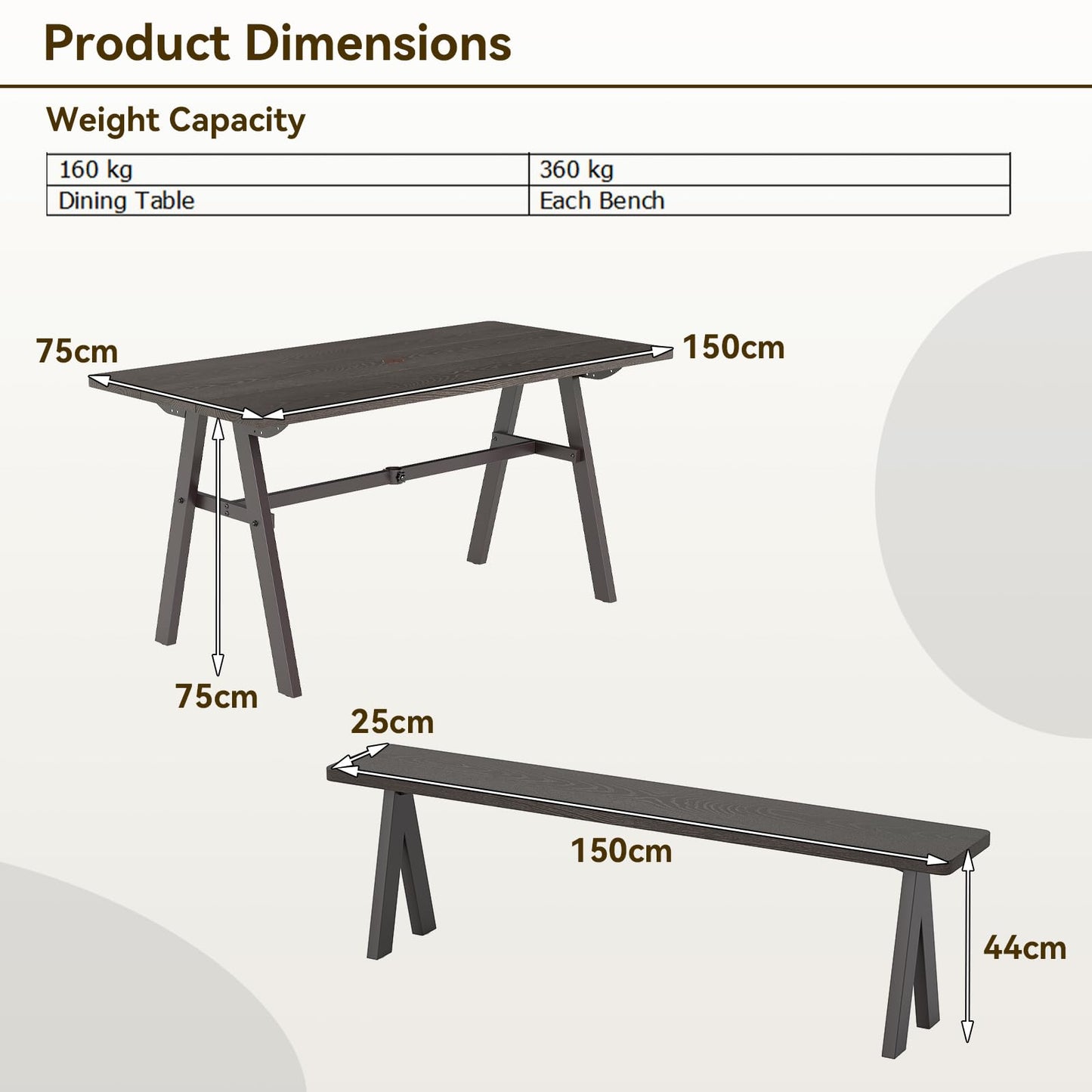 3 Pieces Outdoor Picnic Table and Benches Set for 6 People with 49MM Umbrella Hole