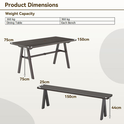 3 Pieces Outdoor Picnic Table and Benches Set for 6 People with 49MM Umbrella Hole