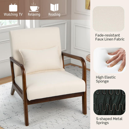 Modern Accent Chair with Lumbar Pillow and Rubber Wood Frame