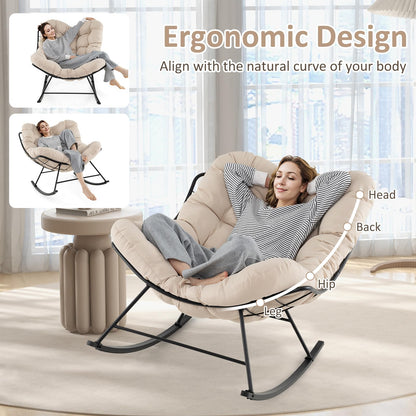 Oversized Patio Wicker Egg Chair with Thick and Removable Cushion