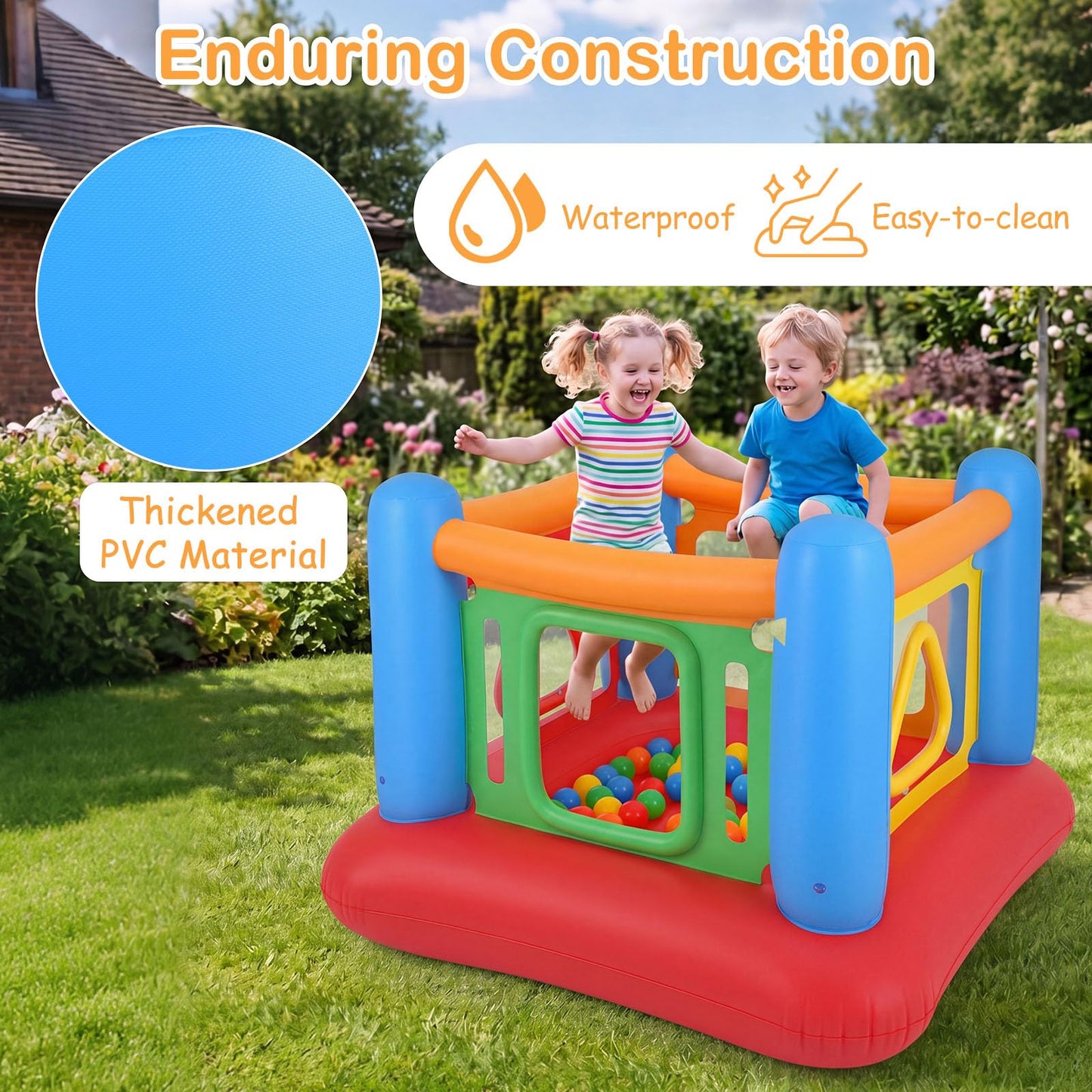 Inflatable Bounce House, Kids Blow Up Bouncy Castle with Transparent Side Walls