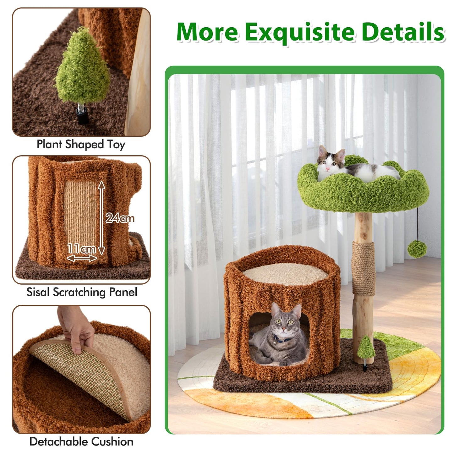 Multifunctional Cat Tree Modern Cat Tower with Sisal Covered Scratching Posts