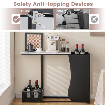Modern Sofa Accent Console Table with 2 Storage Mesh Cubes