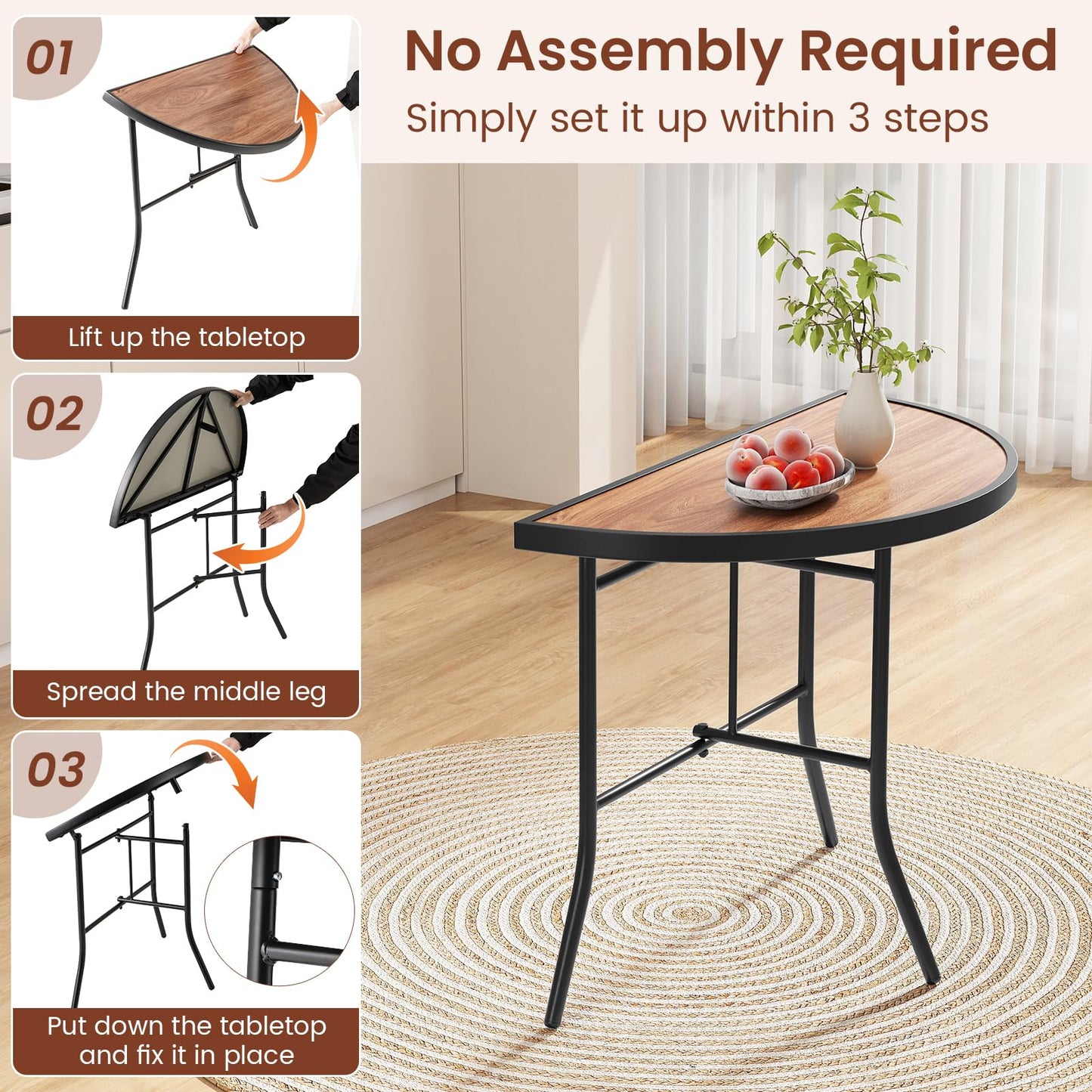 Half-Round Folding Event Table with Metal Frame
