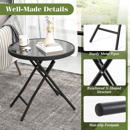 46cm Round Tempered Glass Top Small Garden Table