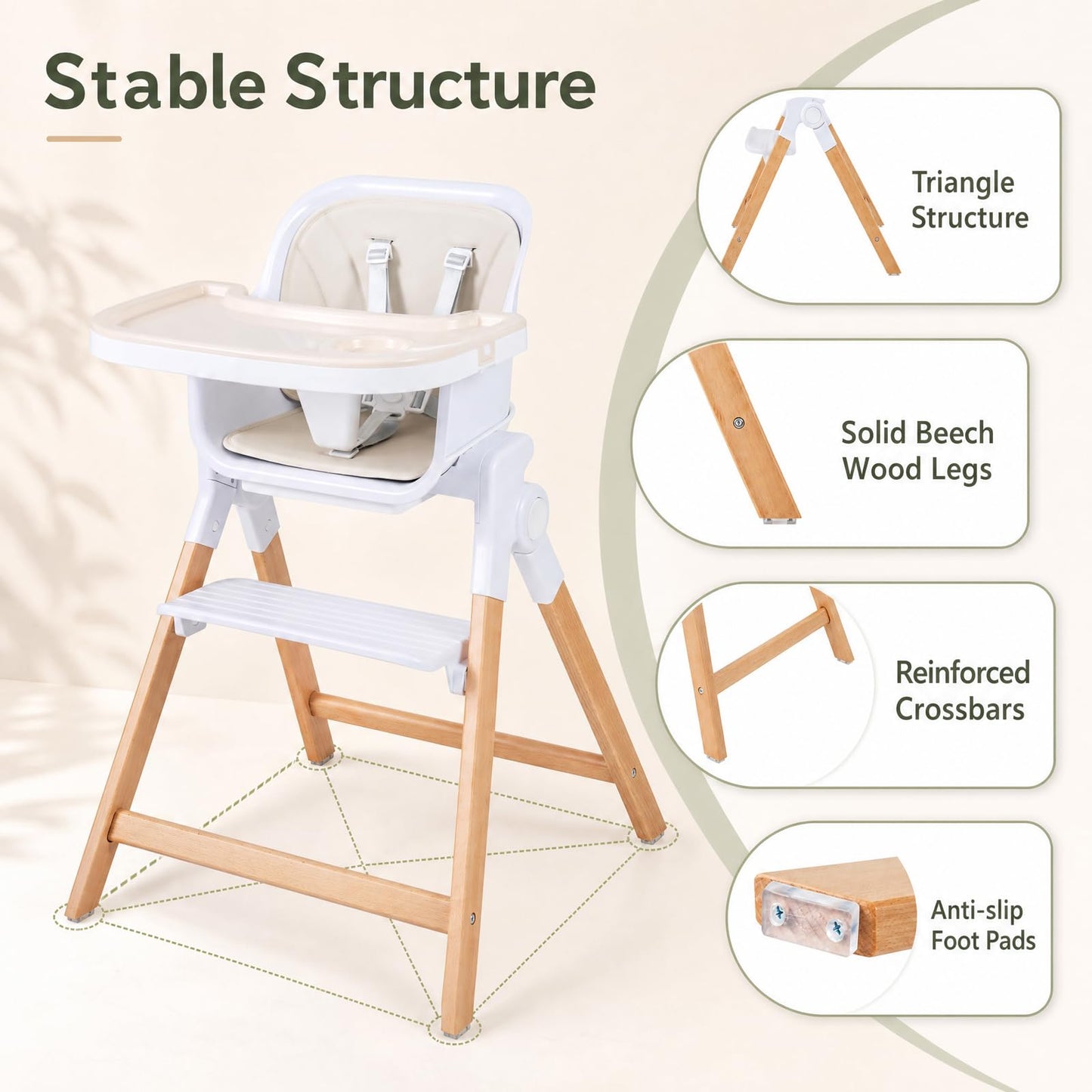 4-in-1 Convertible Baby High Chair with Detachable and Adjustable Tray
