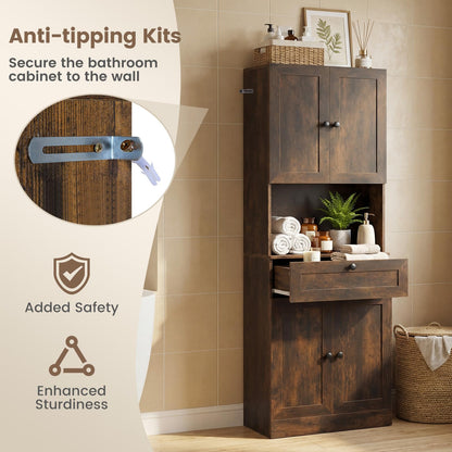 171.5cm Tall Kitchen Cupboard, 4-Door Pantry Storage Cabinet with Adjustable Shelf