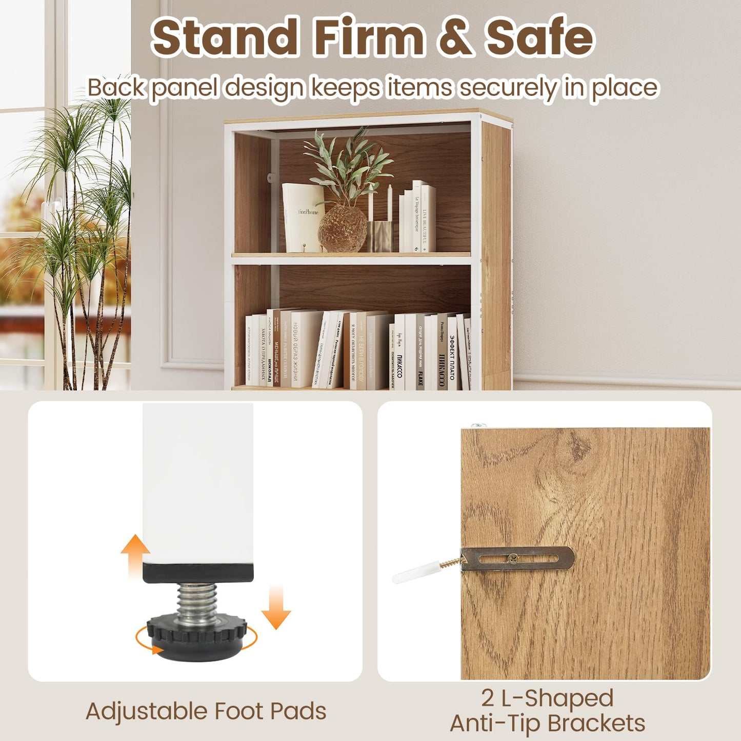 5-Tier Bookshelf, Freestanding Storage Bookcase Cabinet with 4 Storage Compartments