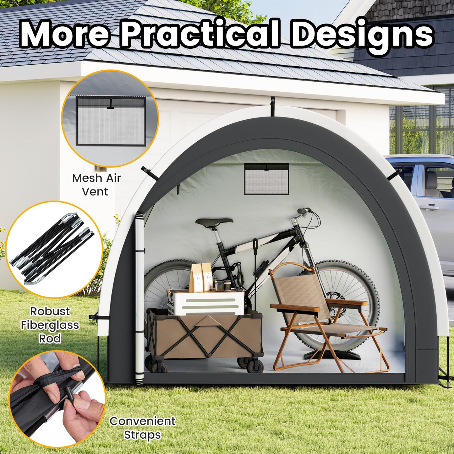 Bike Storage Shed Tent, Waterproof Anti-UV Garden Shed with Silver-coated Fabric