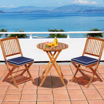 3 Piece Folding Patio Bistro Set with Cushions